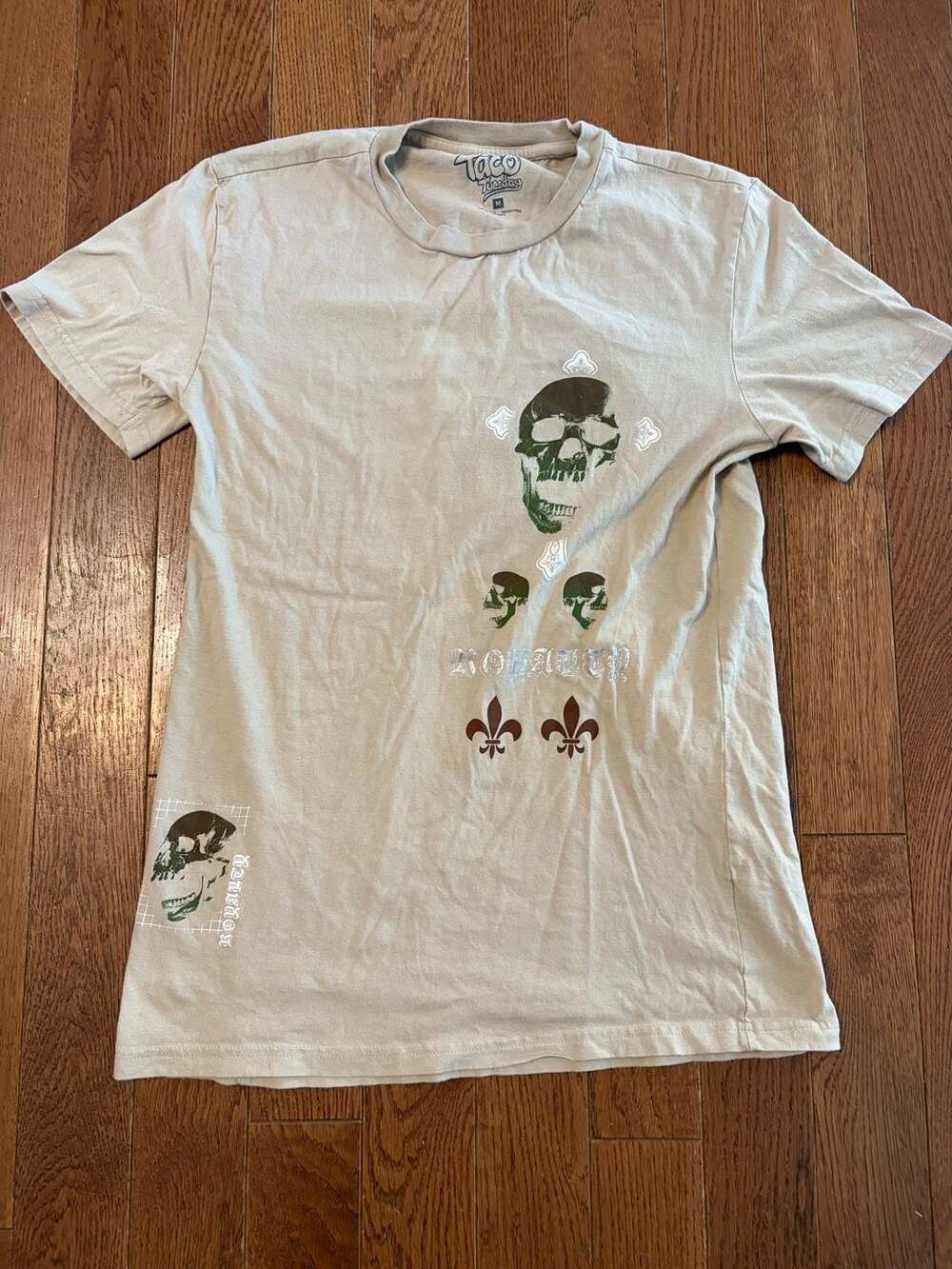 Taco Tuesday Royalty Skull Graphic T-Shirt Beige Size M